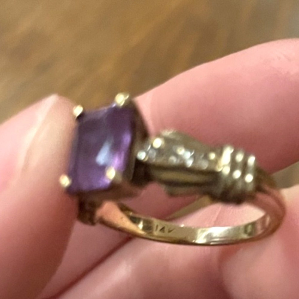 Vintage 14k Gold Amethyst Ring with diamond accents 5.69g Size 6.5 - Picture 12 of 13